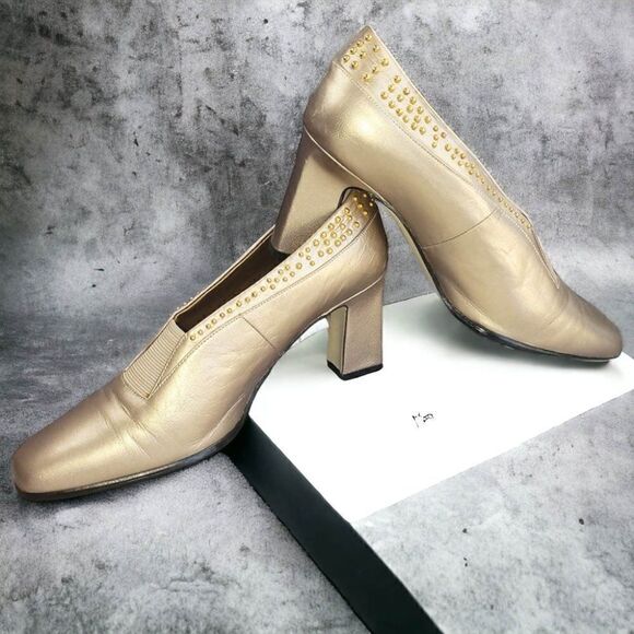 Stefani gold leather beads vintage chunky heels - Picture 4 of 5